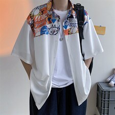 衬衫男士港风短袖冰丝T恤宽松休闲外套A071-C36-P38,男装衬衫,电商A071