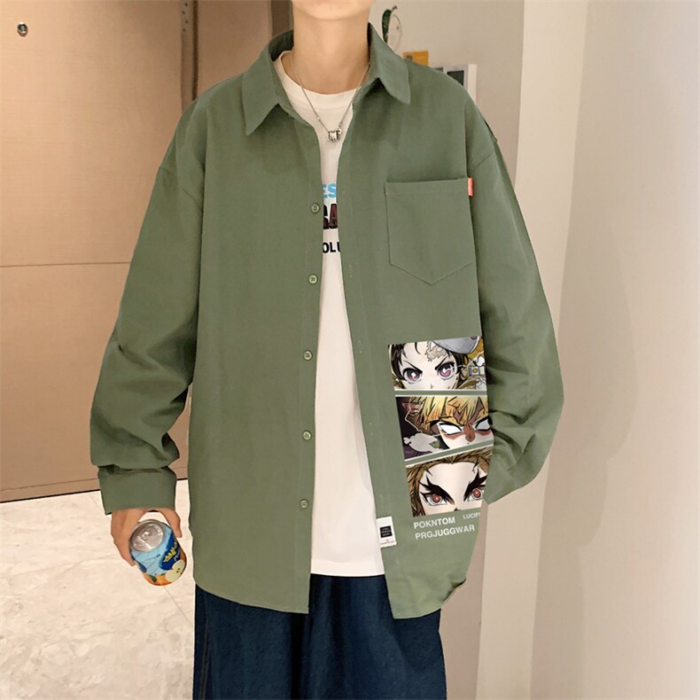 春季长袖衬衫男宽松港风衬衣男外套男CSCS287-P35,男装衬衫,电商B371