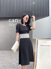 气质修身刺绣蕾丝拼接连衣裙，女装连衣裙，天使公主