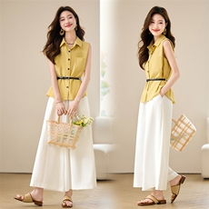 拉夏贝尔又a又飒御姐贵气松弛感休闲无袖衬衫半身裙两件套装女夏，商品下架区，央宝儿