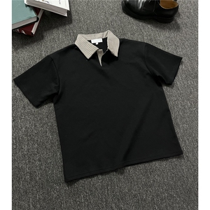 网图-现货夏装千鸟格拼接翻领短袖T恤POLO衫夏季男装半袖S421特38图片