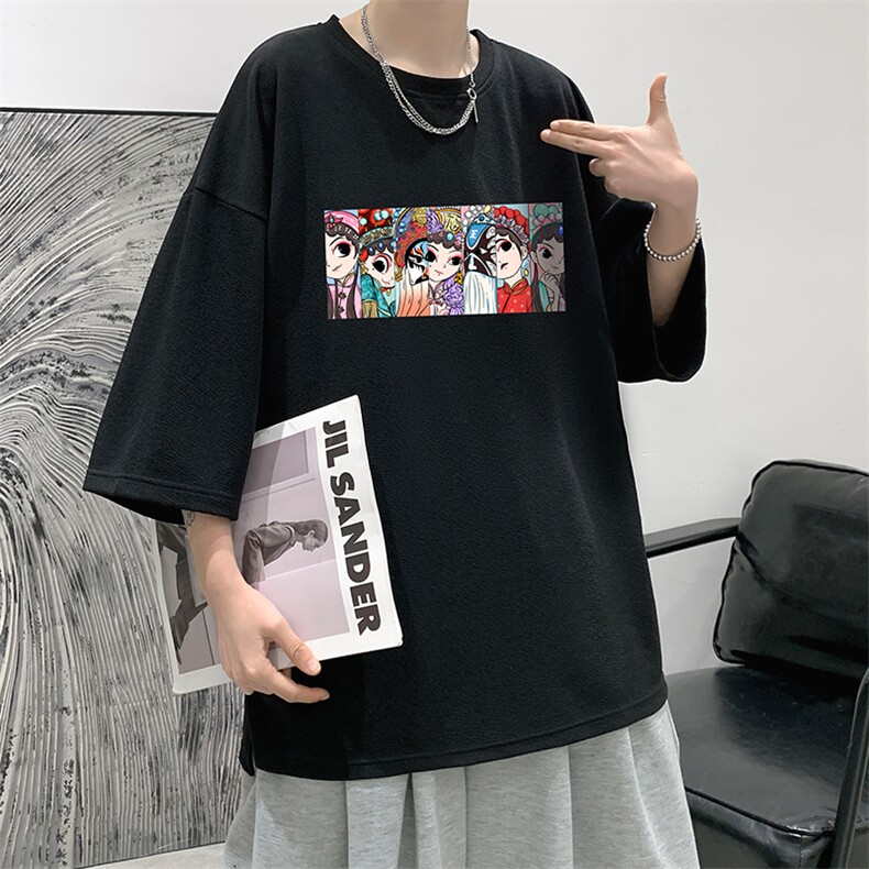 Q11250-P30京剧脸谱风春夏季七分袖t恤男大码五分袖大皂风,男装T恤,电商A040