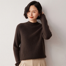 秋冬新款洋气时尚百搭显瘦女款半高领35%山羊绒衫，女装羊绒衫，艾巧羊绒
