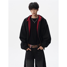 8XL-M美式复古撞色连帽水洗夹克男高级感做旧情侣外套JK1327P88，男装夹克，电商D206-1