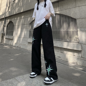 潮北极星印花牛仔裤男女高街街头嘻哈长裤ins N0706-P35图片
