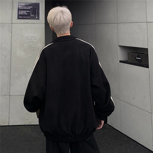 美式条纹鹿皮绒立领夹克宽松休闲拉链外套男JK108-P78图片