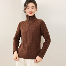 2025年秋季长袖套头半拉链麻花时尚百搭通勤简约休闲，女装羊毛衫，锦弘羊绒
