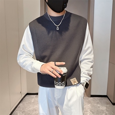 痞帅炸街男士拼接套头外套毛衣社会小伙店主风301C-M35-P88-控118，男装针织衫/毛衣，星座301C（原B323）