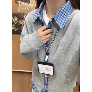 女童套装格纹假两件设计感撞色长袖T恤2025春秋季款 W32图片