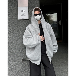 美式开衫潮流休闲加绒拉链连帽卫衣外套男秋冬宽松潮牌WY0311-P62图片