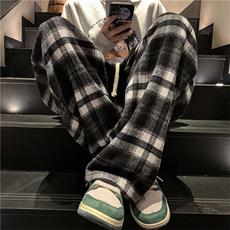 主推秋冬毛呢料格子休闲裤大码宽松直筒长裤子A017K603P58，男装休闲裤，电商A017