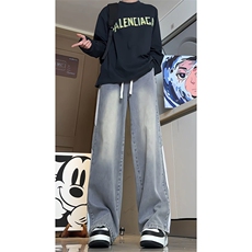 美式高街vibe裤子男秋季新款三杠条纹拼接潮牛仔裤-A1218TP48控78，男装牛仔裤，电商B241