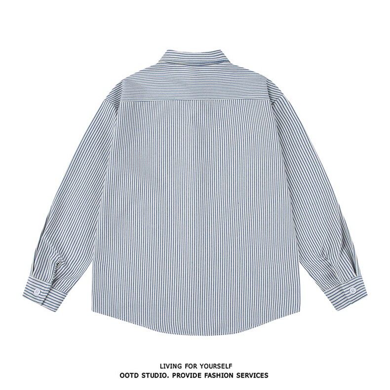 得物白底牛仔条纹衬衫长袖衬衣潮流宽松休闲外套CS017-P30,男装衬衫,星座301C-5