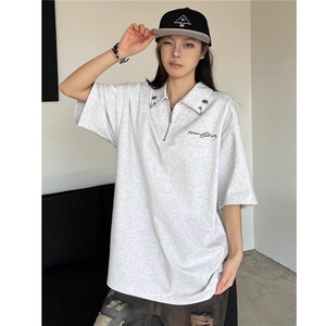 半拉链刺绣金属扣Polo衫情侣短袖T恤男小众设计上衣潮L50555-p36图片