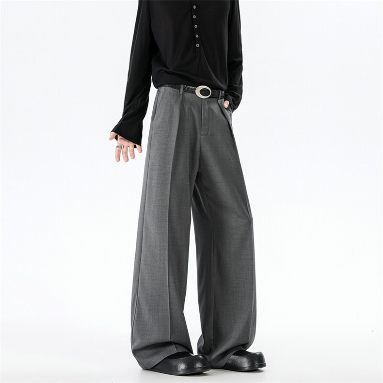 老钱风TR分褶A字阔腿垂感宽松西裤通勤直筒裤504-K253-特P35控68，男装西裤，星座504