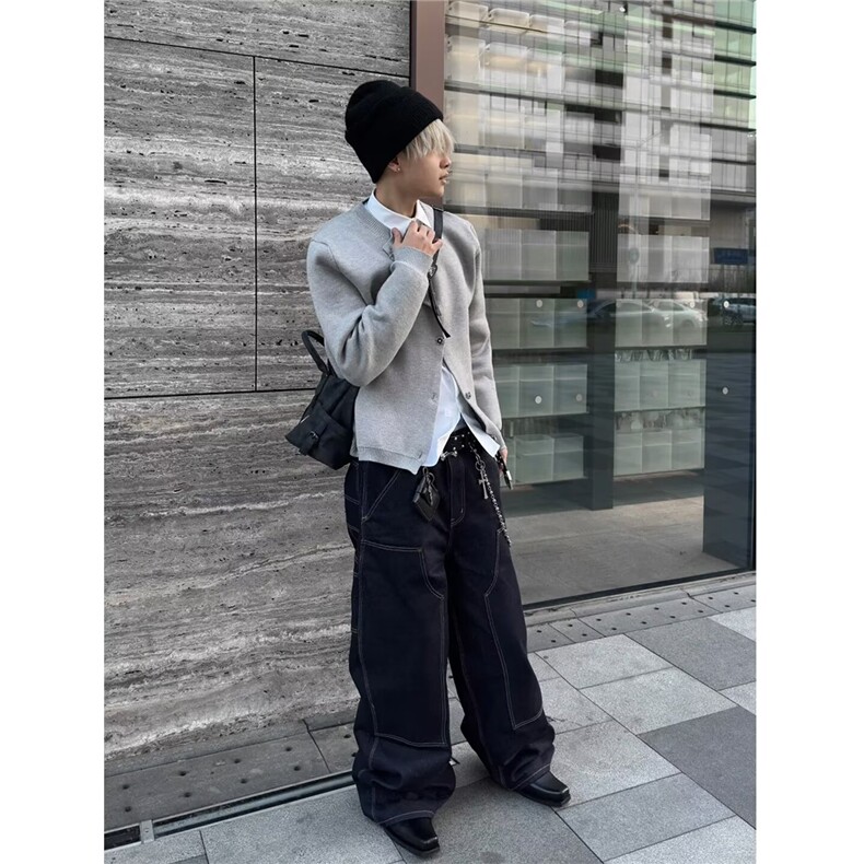 M57-P60小香风cleanfit潮流百搭毛衣外套设计感宽松开衫纽,男装针织衫/毛衣,电商B323A