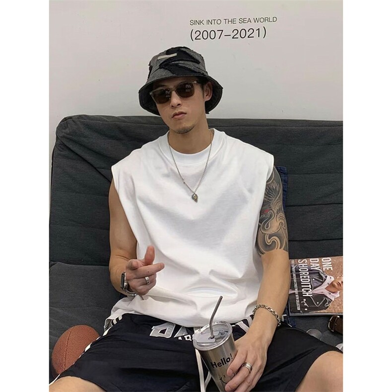 网图2026夏季新款背心纯棉230g无袖T恤男DT6298特P14建议零售价38，男装背心/马甲，电商A001-1