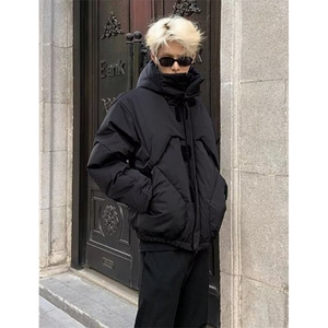 冬季加厚连帽棉服男纯色宽松休闲小众解构保暖面包服外套 MF014图片
