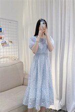 DINOBIENS【现货】夏季新款定制压花纯色连衣裙，女装连衣裙，迪诺比亚