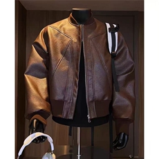 cleanfit黑色机车PU皮衣男秋季美式高街短款外套解构裁剪棒球服女，男装皮衣，星座205-3