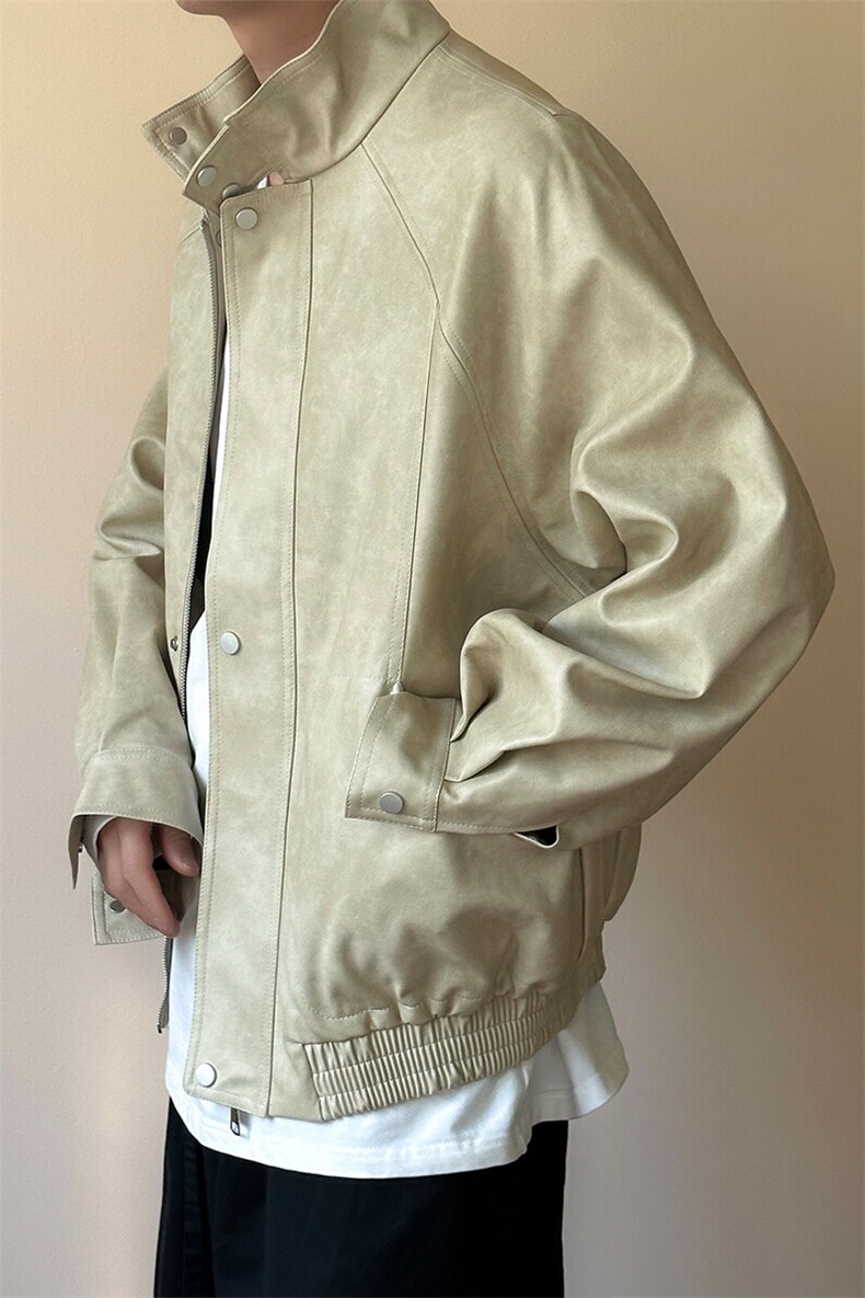 主推现货新款立领皮衣外套男宽松休闲机车皮夹克A351-AP2465-P105,男装夹克,电商A351