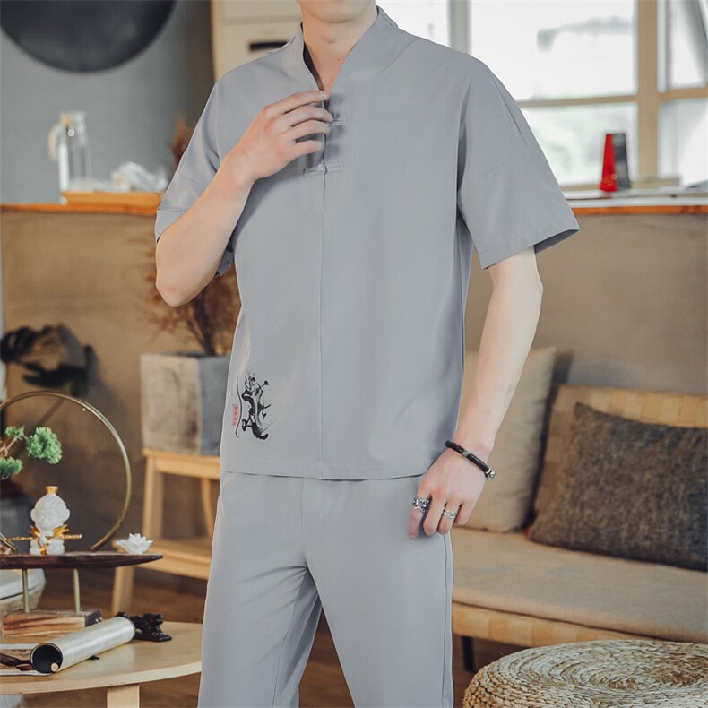 夏季套装男士两件套风复古唐装名族风T恤A334-TZ023-P55,男装民族服装,电商B339(原A334）
