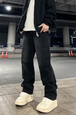 红地板渐变直筒阔腿韩版长款牛仔裤男宽松户外学生高街，男装牛仔裤，星座301D-4(原星座1004-4）