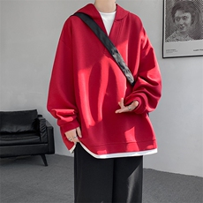 8XL-M叠穿假两件卫衣重磅连帽V领拼接套头衫宽松大码外套WY006P65，女装短外套，电商B312