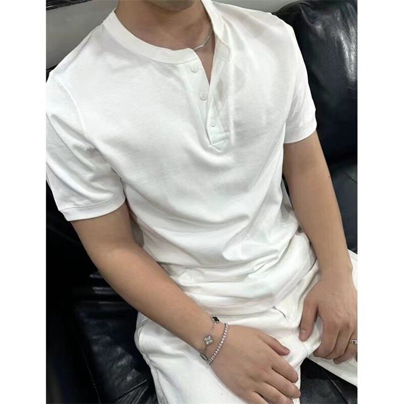 美式亨利领T恤夏季短袖纯色透气户外运动亨利衫休闲男上衣 T7708图片
