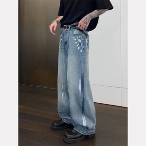 有货DK620-特批45美式复古破洞阔腿牛仔裤女春秋图片
