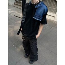 牛仔拼接重磅短袖男夏季新款设计感小众七分袖纯棉T恤TW39，男装T恤，星座1116A（原606A-3）