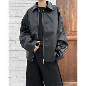 美式复古翻领皮衣外套男设计感拉链pu皮机车服夹克潮JK08568-P73图片