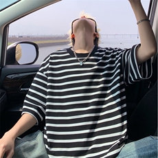 得物抖音品质条纹短袖男女T恤情侣装T2501-P35，男装T恤，星座1212