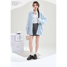 TC570-P45新款彩色纽扣系带条纹长袖防晒衬衫女薄款宽松衬衣外套，女装衬衫，星座617A-2