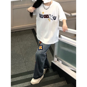 【有货】S809HH-特P52 重工艺花瓣刺绣水洗牛仔裤男女设计感裤子图片