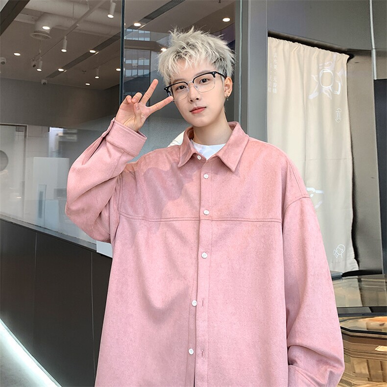 2025港风麂皮绒宽松时尚长袖衬衫S70P48控68,男装衬衫,电商A247