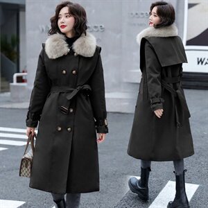 2022冬季新款简约时尚系带收腰气质真大毛领新派克服棉服，女装棉衣/棉服，火爆靓佳人