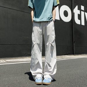 直筒伞兵裤夏季情侣宽松薄款褶皱休闲裤户外潮流工装裤男 KQ87图片