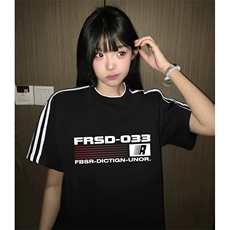 抖音得物高品质二开240克宽松纯棉美式潮牌三条杠织带短袖T恤，男装T恤，电商A486-1
