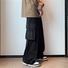 街头hiphop飘带休闲工装裤男女宽松直筒阔腿裤拖地长裤GK823-P38，男装休闲裤，星座1008-1