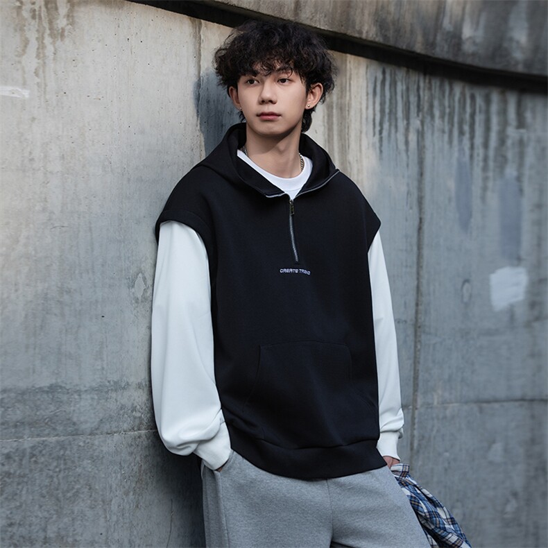 Y501-P52港风拼接连帽卫衣男落肩打底衫潮流百搭上衣外,男装T恤,星座1204