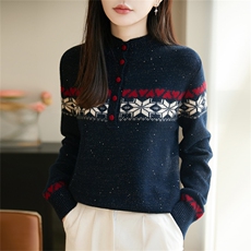 2026年秋季时尚百搭通勤简约休闲半高领亮片针织衫，女装针织衫/毛衣，郡淞羊绒