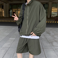 立领夹克防晒衣套装上衣+短裤男女冲锋衣薄两件套运动W7458-P52，男装夹克，星座512-3