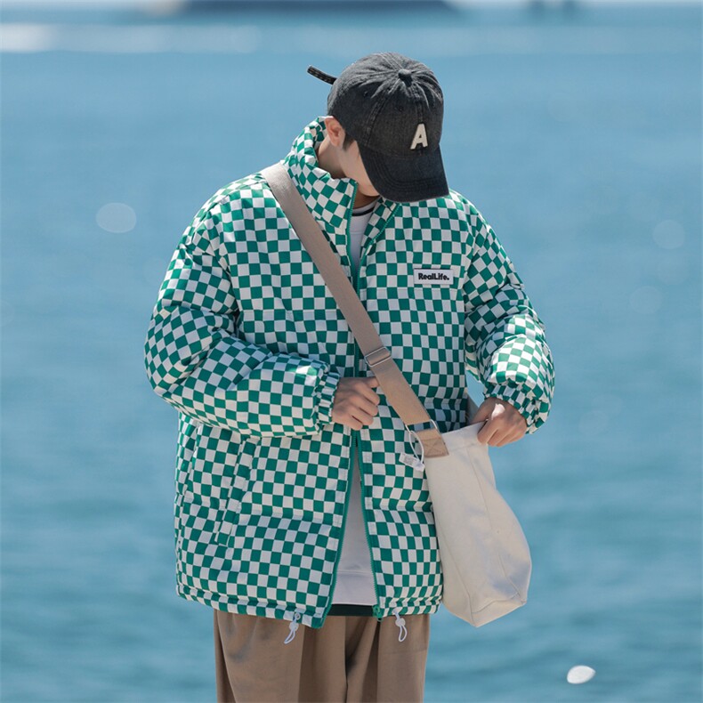 25新款棉衣简约棋盘胸前魔术贴立领棉衣M-5XLp55，男装棉衣，星座1113