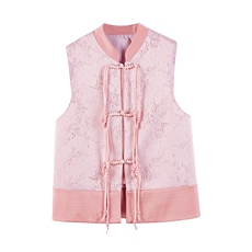 现货新中式女装春夏季新款拼接休闲百搭通列时尚盘扣复古马甲，女装马甲，韩美纤衣