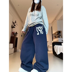 布零零香蕉黄美式复古休闲运动裤子女宽松阔腿hiphop直筒卫裤，男装休闲裤，星座516A