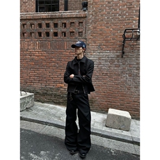 cleanfit短款外套男雕花刺绣高级感美式正肩行政夹克春秋翻领黑色，男装夹克，星座813-2