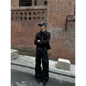 cleanfit短款外套男雕花刺绣高级感美式正肩行政夹克春秋翻领黑色图片