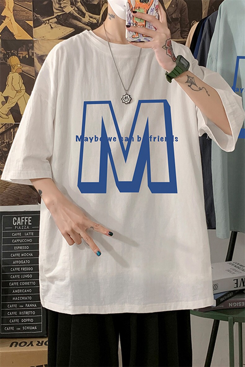 YT26260-P30亚短袖t恤男大码五分袖男宽松七分袖海报风,男装T恤,电商A040