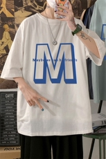 YT26260-P30亚短袖t恤男大码五分袖男宽松七分袖海报风，男装T恤，电商A040